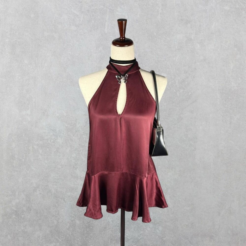 Burgundy Whimsigoth 100% Cupro Silky Romantic Halter Top